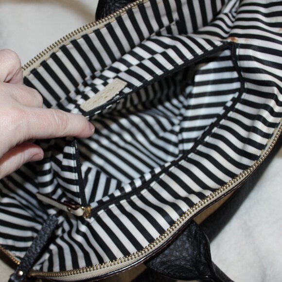 Kate Spade Pebbled Leather Purse Large Cream Black Handbag Satchel Bag 2 Tone - Picture 8 of 11